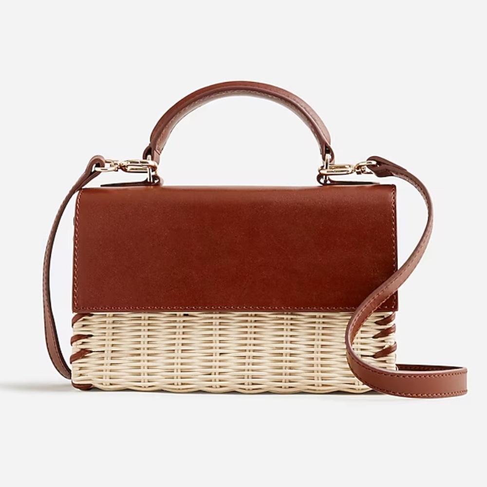 New J Crew Small wicker and leather bag